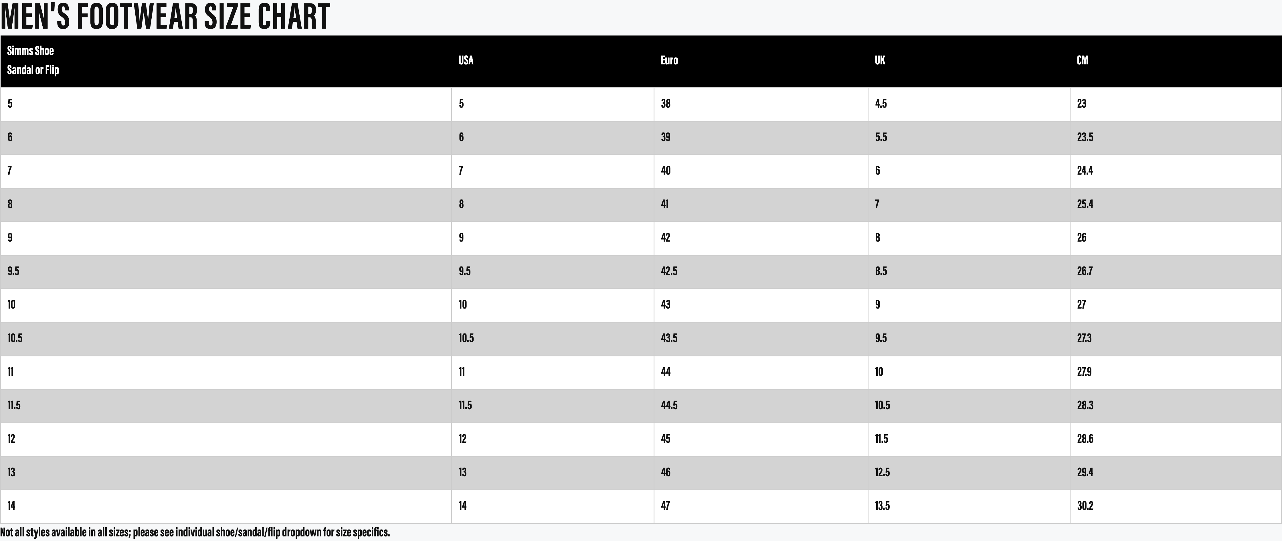 Size chart