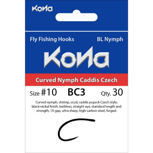 Kona BC3 Curved Nymph Caddis Czech Barbless Hooks 18
